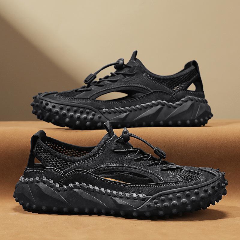 Outdoor casual versatile men's shoes summer breathable thin hollow lazy shoes handmade men's casual shoes mesh shoes