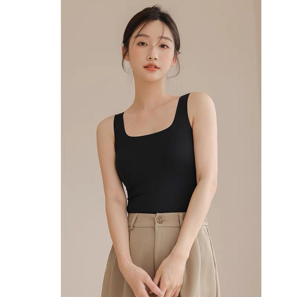 Square Neck Seamless Camisole with Chest Pads: Comfortable, Wide Strap, Fixed Cups, Beautiful Back Design for Women.