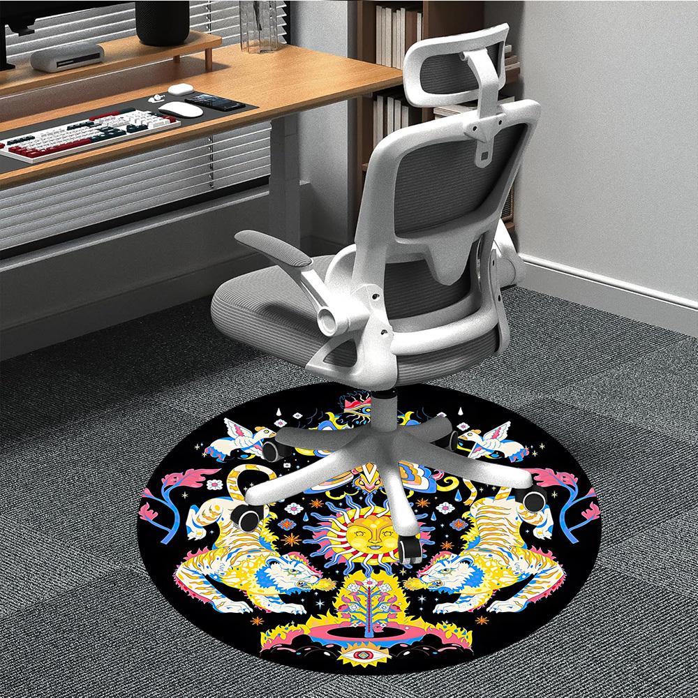 1pc Psychedelic Tiger Chair Carpet for Office, Round Non Slip Durable Large Size Office Carpet, Suitable for Office