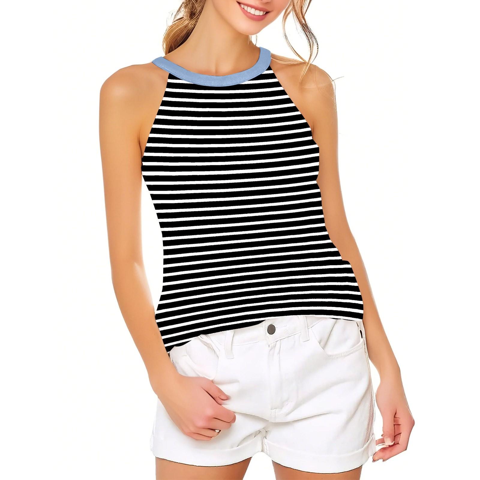 

Женский повседневный удобный регулируемый сексуальный с открытой спиной модный полосатый топ-жилет L чёрный