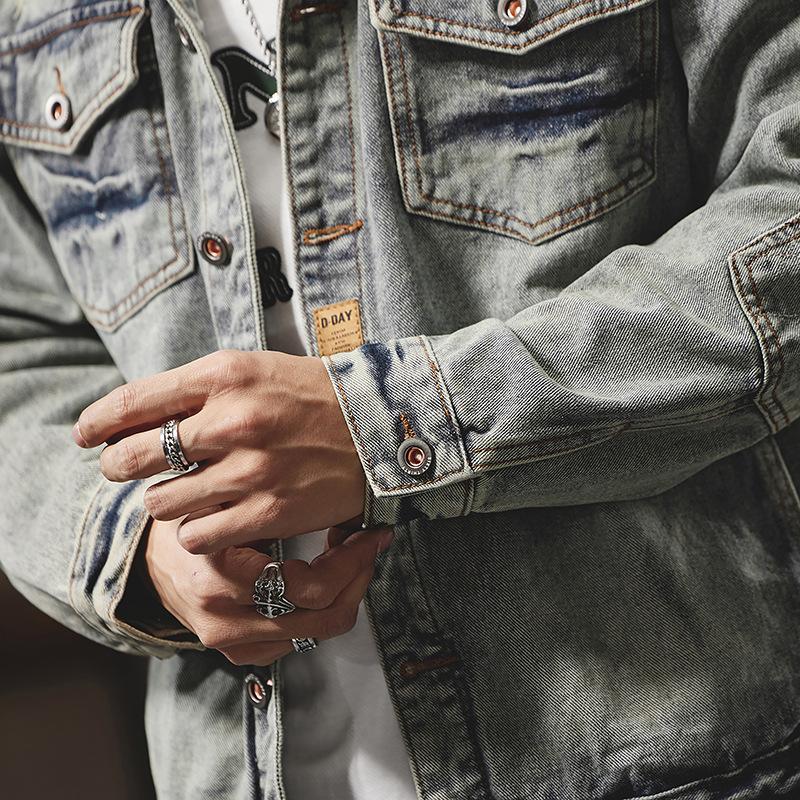Retro Washed Denim Jacket for Men, Slim Fit Workwear, Casual Top