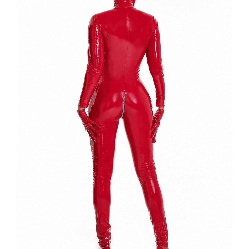 Nass-Look Glänzend Glänzend PVC Catsuit 2 Reißverschlüsse Offener Schritt Stil All-in-One Strumpfware PU Kunstleder Bodystocking Verführerischer Jumpsuit Pole Dance Social