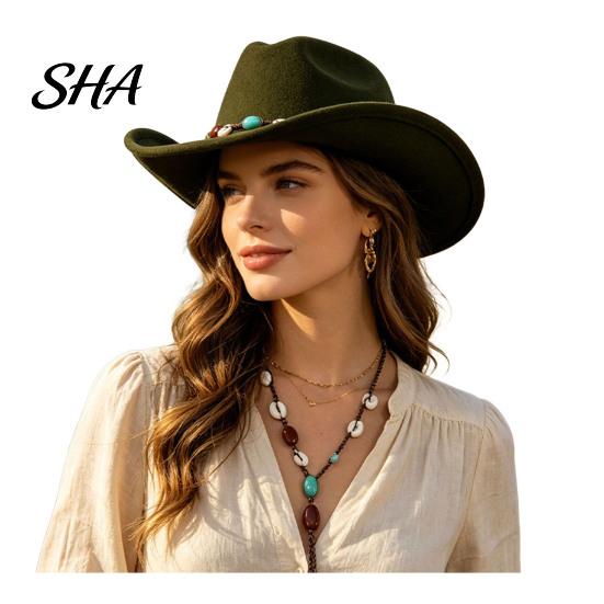 Fashionable Outdoor Felt Hat Wool Fedora, Unisex Western Cowboy Hat, Retro Wide Brim Stylish Winter Accessories Cowgirl Jazz for Women Men Autumn