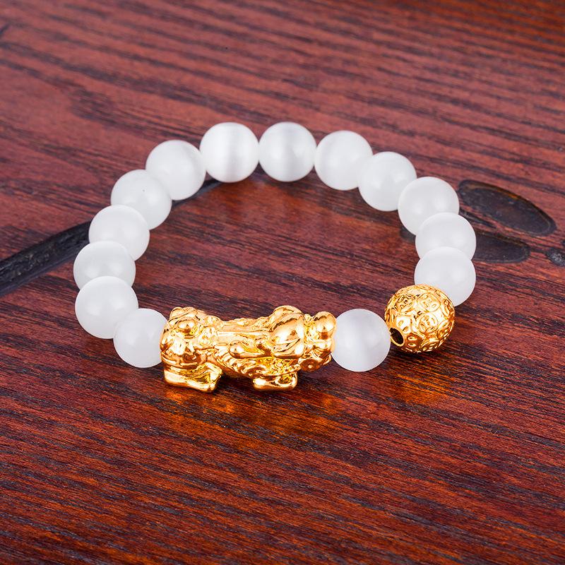 Agate Couple Pixiu Bracelet Sand Gold Men's Bracelet Gold-plated Beaded Bracelet for Men and Women