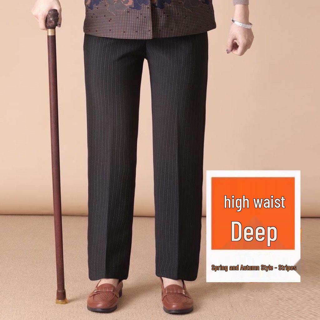 Mom's Fleece-Lined High Waist Warm Pants for Elderly – Loose Fit, Straight Leg Trousers for Spring & Autumn