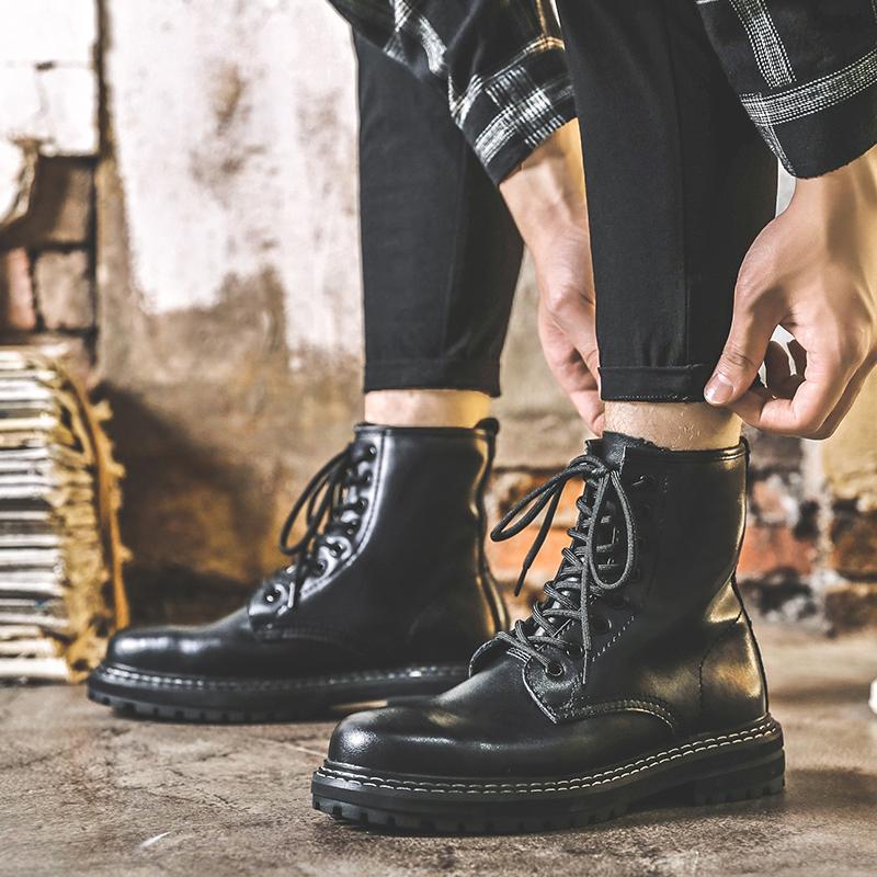 FashionWinter Men's Genuine Leather Boots Personalized Knight Boots High Top Shoes Men's Business Short Boots Work Clothes Boots