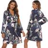 Women's Robe Above Knee Robes Floral Print Sleepdres Nightgown Long Sleeve Bathrobe Soft Sleepwear Ladies Loungewear