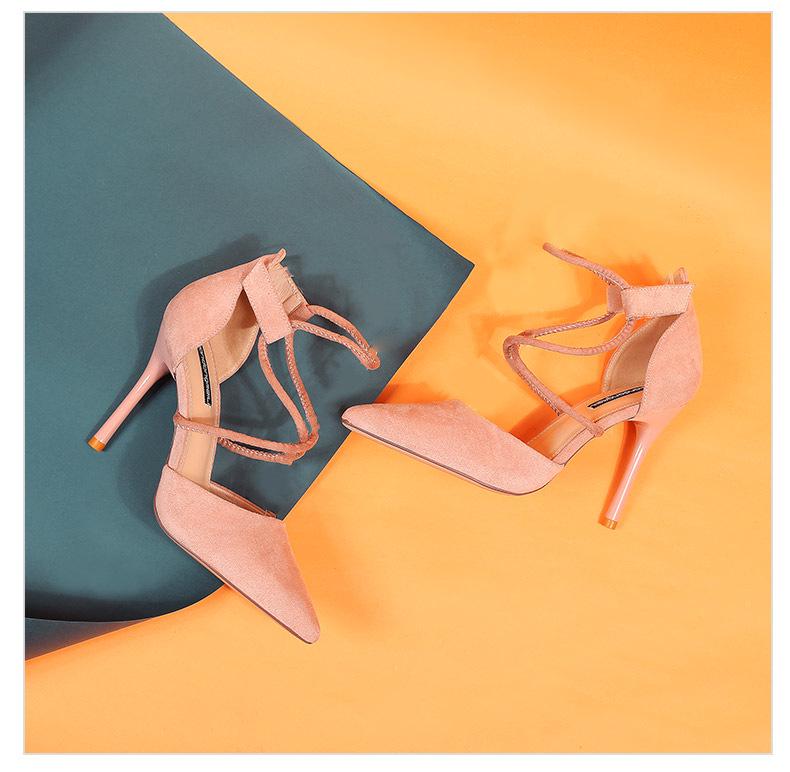2021 Summer Suede Pointed Stiletto Heels with Ankle Strap - Women's Nightclub and Banquet Sandals