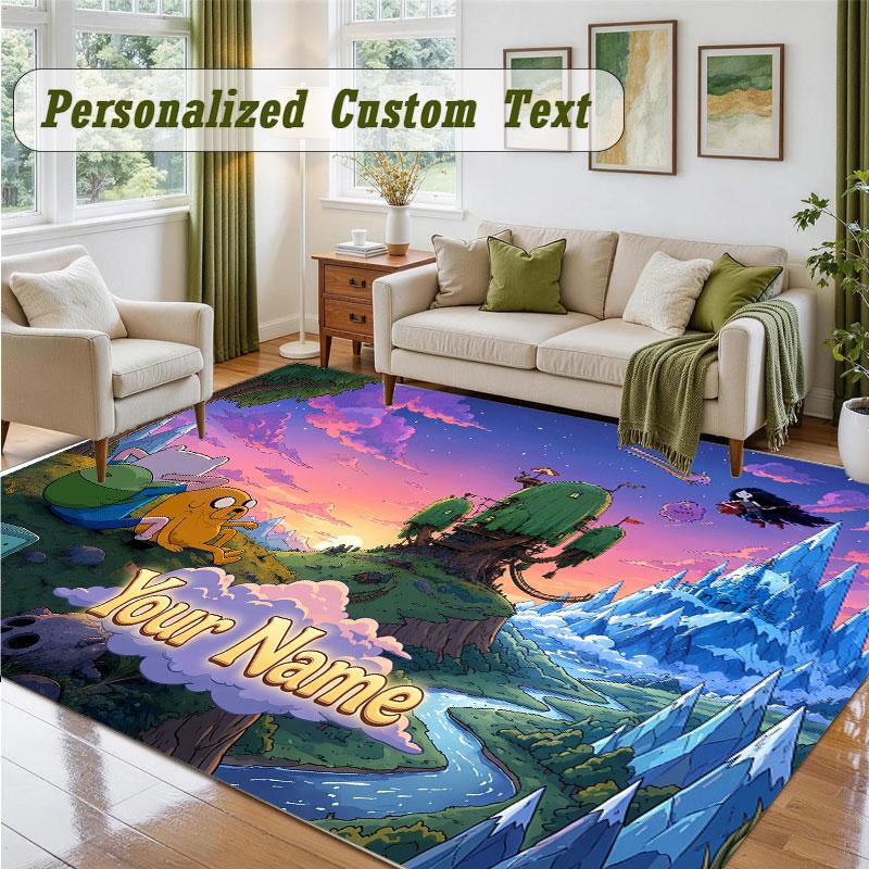 Crystal Velvet Square Rug Custom NameAdventure Time cartoon Pattern Non Slip Home Floor Decor Rug