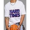Biały T-shirt z graficznym napisem Hard Times i błyskawicą do noszenia na co dzień