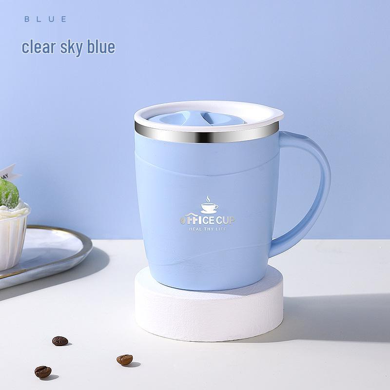 Stainless Steel Double-Layer Coffee Mug with Lid and Handle - Colorful and Portable Travel Mug