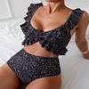 Floral Ruffle Edge Split Swimsuit Women Fashionable Beach Bikini Hot