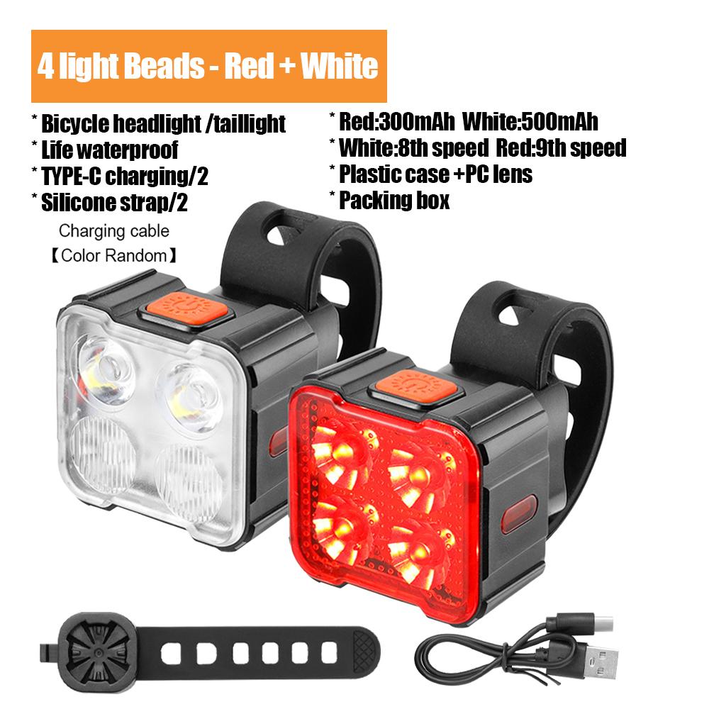 Bicycle Lights Rechargeable Bike Headlight Taillight Bicycle Front Rear Light Cycling Lantern MTB Bike Lamp for Night Riding