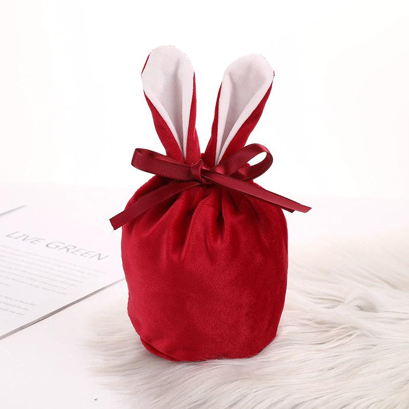 Rabbit Ears Gift Bag Easter Decoration Velvet Bag Chocolate Candy Drawstring Bag Home Baby Shower Birtyday Wedding Party Decor