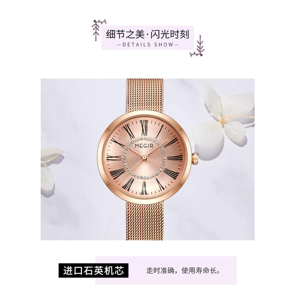 Classic Business Women Quartz Watch Round Roman Dial Rhinestone Ring Decor Mesh Strap Daily Waterproof Wrist Watch