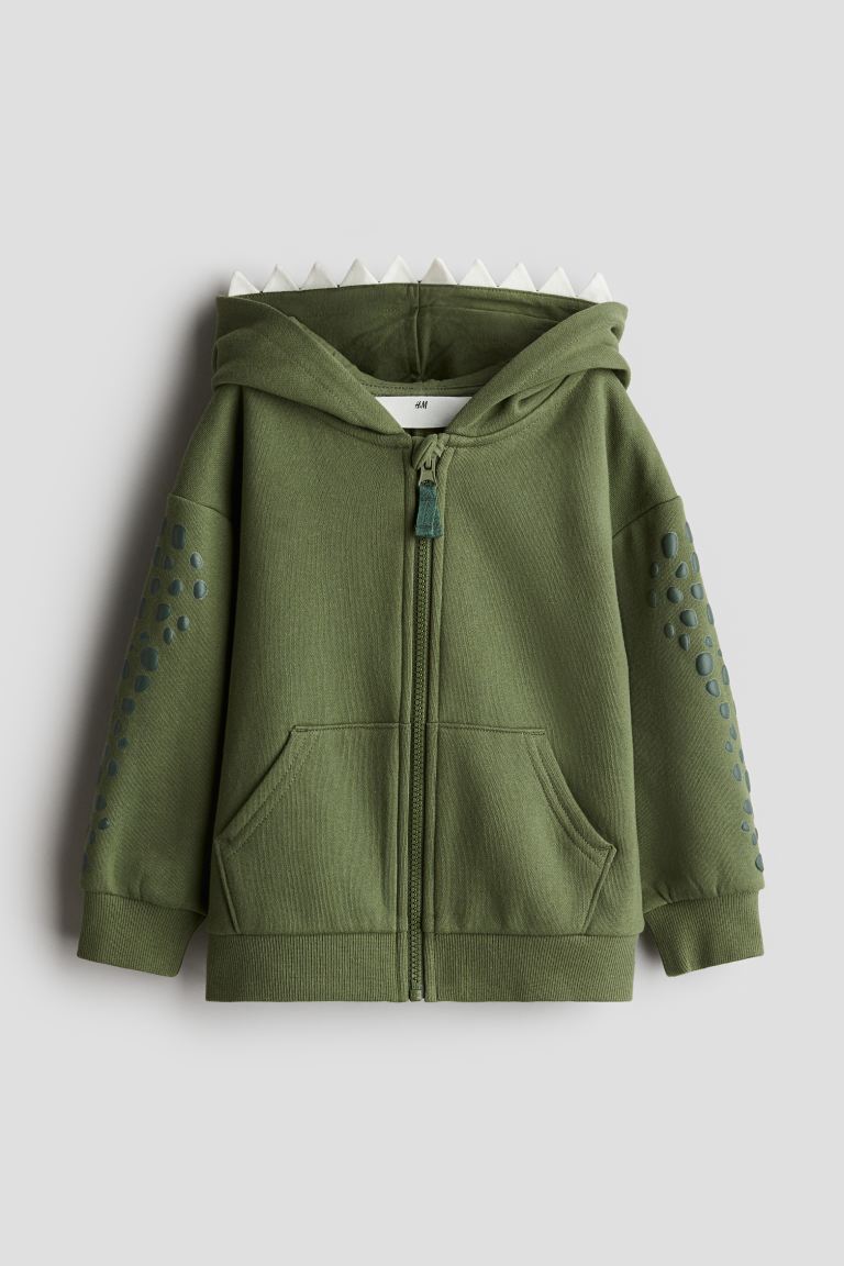 

Толстовка с капюшоном на молнии с аппликацией HM Khaki Green Dinosaur