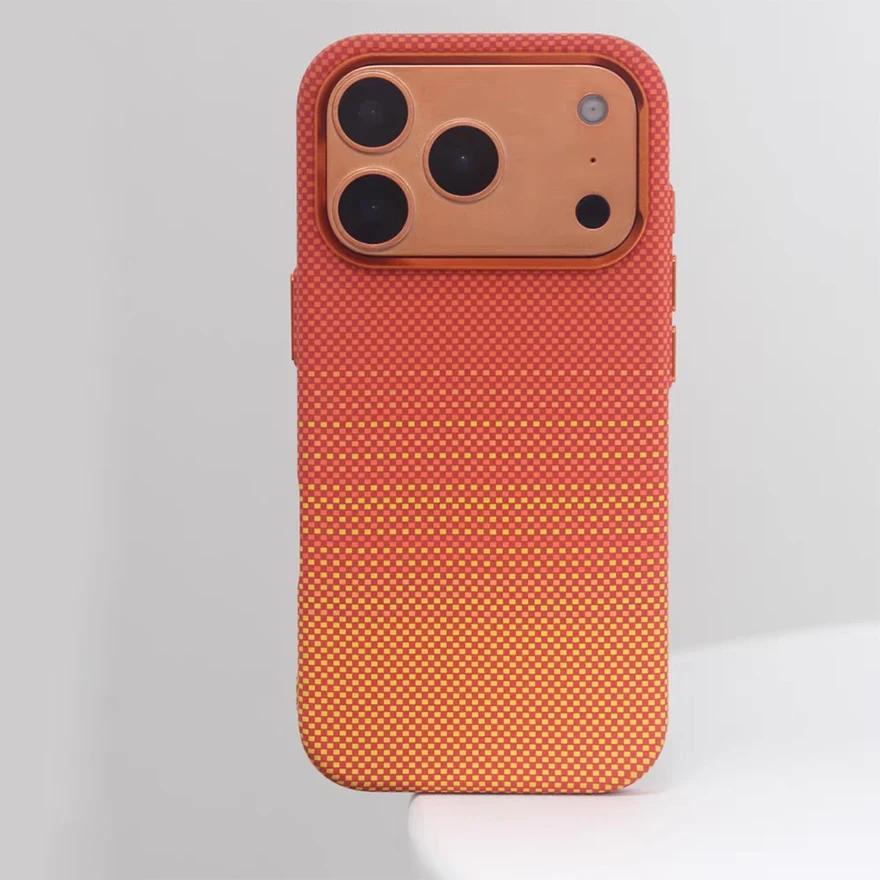 Orange Carbonfaser-Textur Legierungslinse Stark für Magsafe Handyhülle für iPhone 17 Pro Max Magnetisch Stoßfest Harte PC-Abdeckung