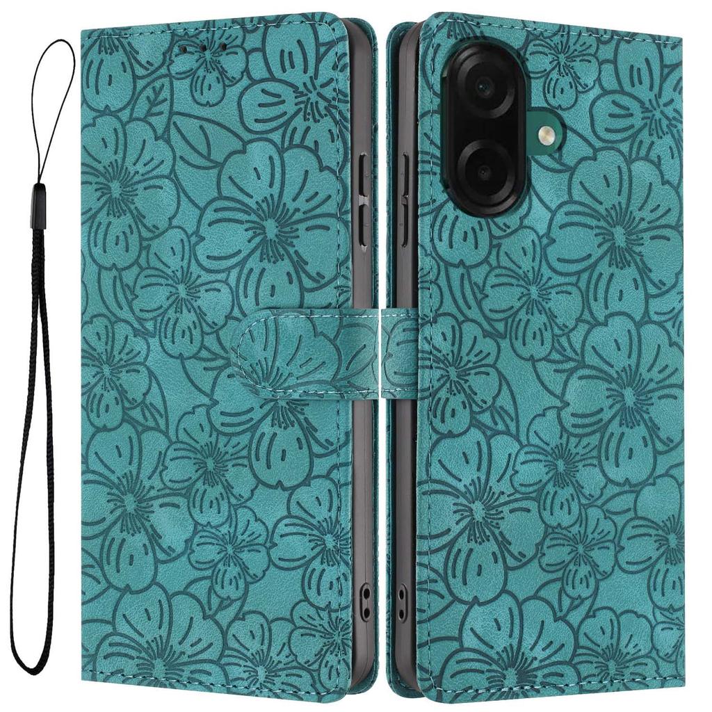 For Samsung Galaxy A05 4G Flip Case Cherry Blossom Pattern Leather Wallet Stand Phone Cover with Wrist Strap