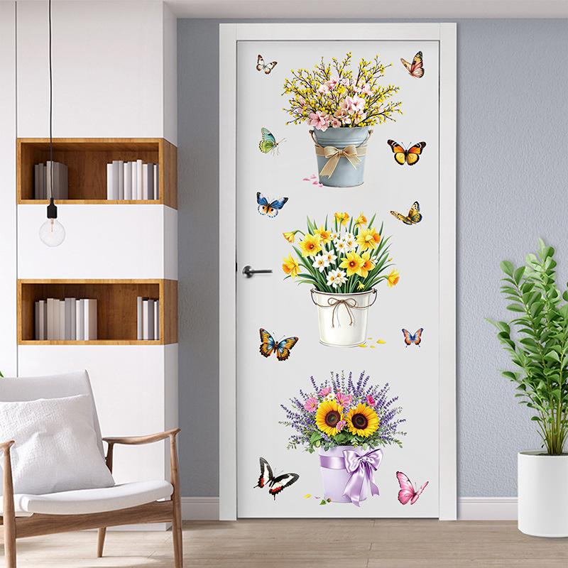 3D Wooden Barrel Wall Sticker Flower Decoration Butterfly Lavender Rose Tile Sticker Kitchen Restaurant Background Home Decor Peel and Stick