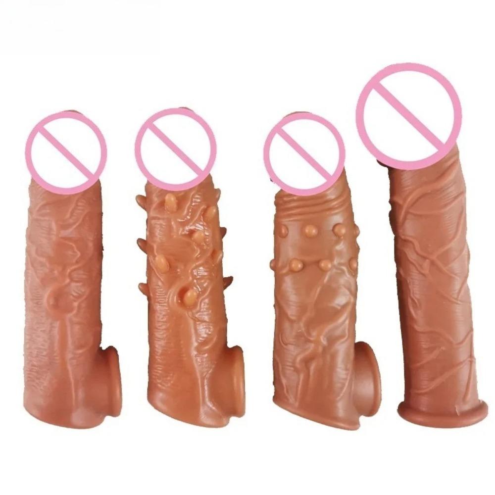 16.5/18cm Realistic Penis Extender Cock Sleeve Penis Enlarger Enlargement Reusable Delay Condoms For Men Dildo Sex Toys