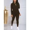 Neues Damen Freizeit-Sportbekleidungsset, einfarbiges langärmliges Oberteil und lange Hose zweiteiliges Set