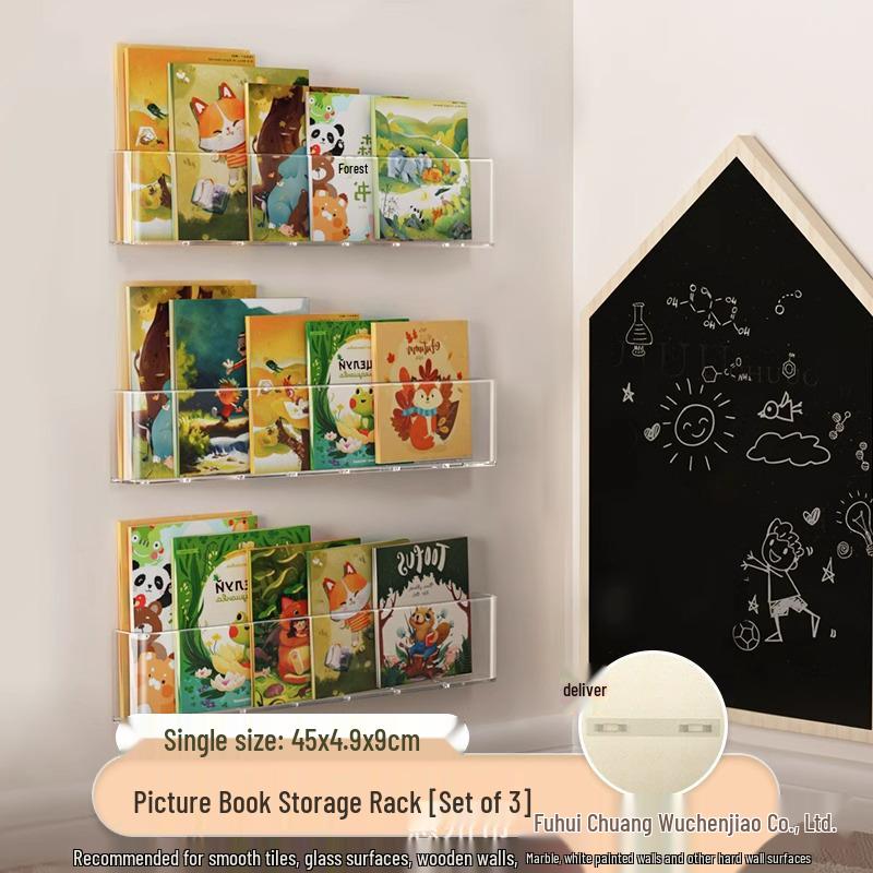 No-Drill Wall-Mounted Acrylic Bookshelf: Hallway & Behind-Door Storage for Children's Books
