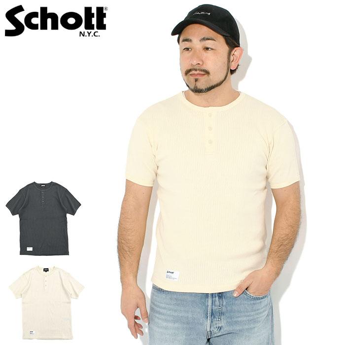 Point 10 times Schott cut-and-sew short sleeve mens army rib (Schott S Henley neck t-shirt tops ) ice field icefield