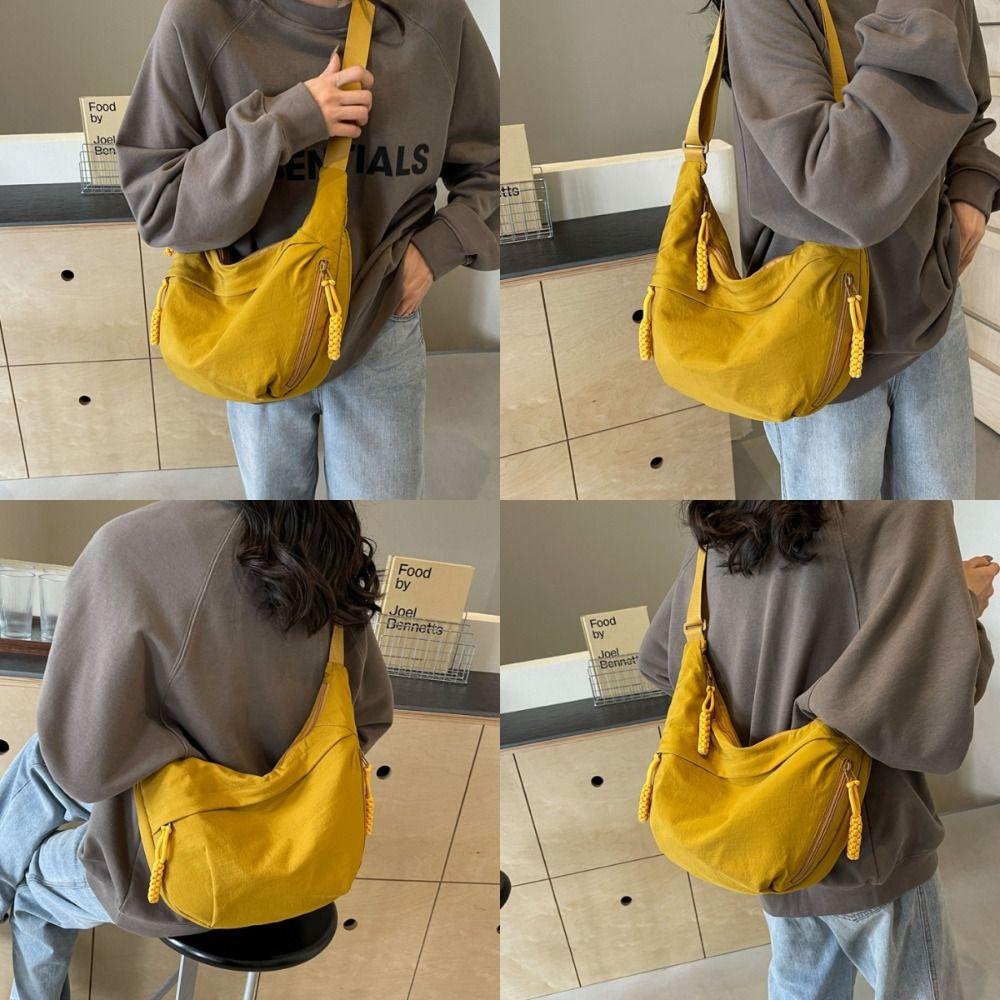 Versatile Canvas Crossbody Bags Large Capacity Korean Simplified Shoulder Bag Lightweight Solid Color Dumpling Bag Travel