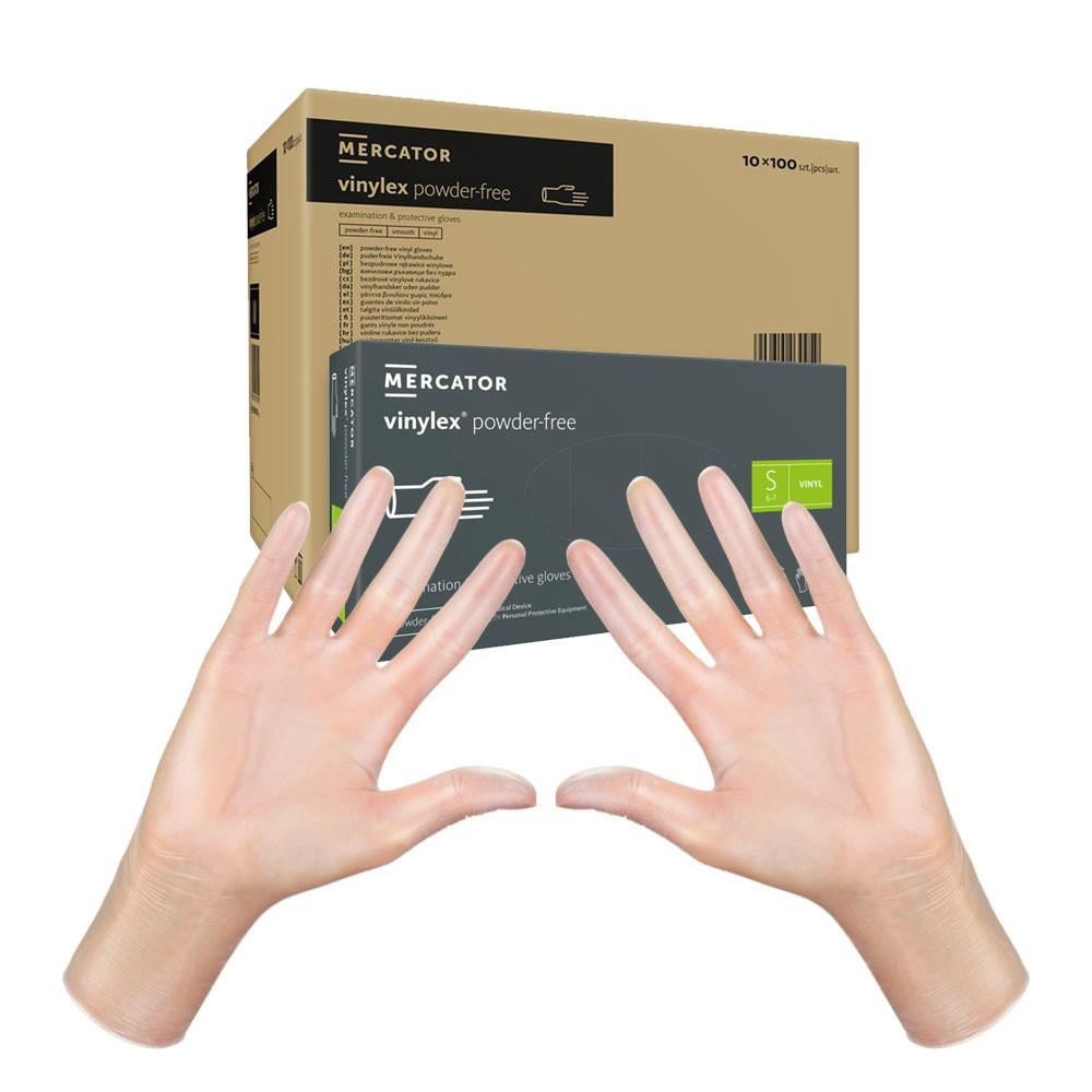 Vinyl Gloves Powder-Free Mercator Vinylex Transparent 100 Pcs Carton 10 Pack