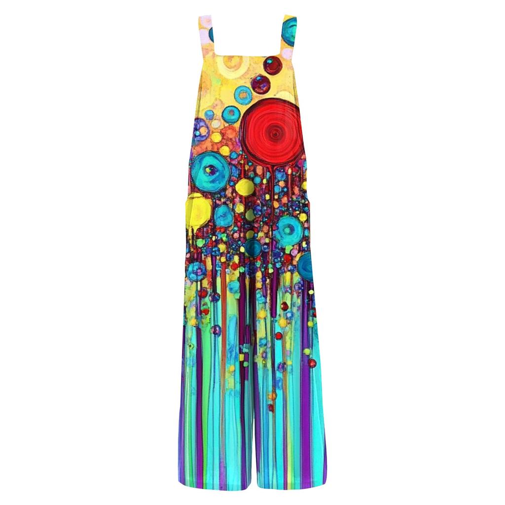 Women's Casual Jumpsuit Sleeveless Floral Print Cotton Jumpsuit