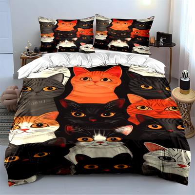 Colorful Cat Faces Bedding Set Bedding Set (1 Duvet Cover, 2 Pillowcases, Duvet Not Included)