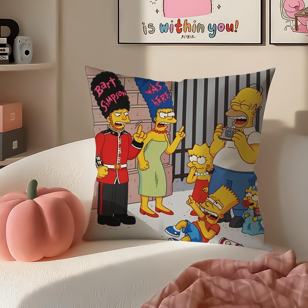Funny Cartoon TThe Simpsons Cushion Cover Pillowcase Short Plush Invisible Zipper Room Sofa Cushion Cover