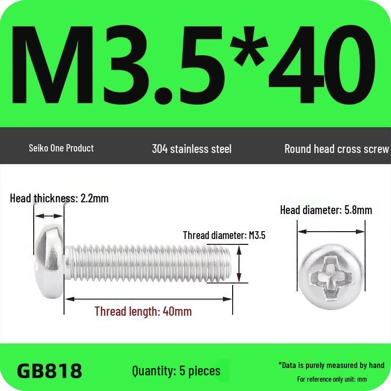 Phillips Pan Head Machine Screws, 304 Stainless Steel, Sizes M1-M10