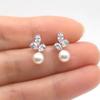 Pearl Stud Earrings with Leaf Shaped Stone Cluster for Women Elegant Daily Jewelry
