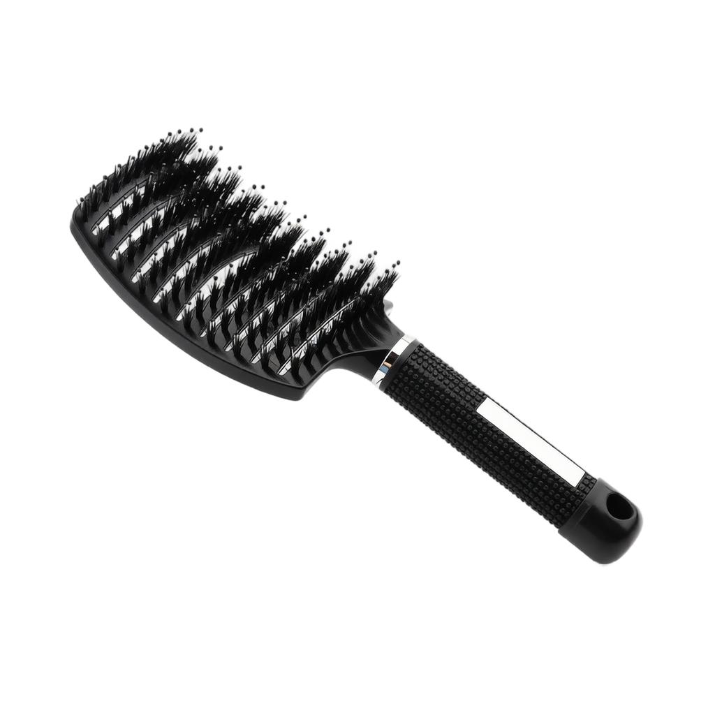 Curved Paddle Hair Brush with Boar Bristles Anti Static Detangling Styling Brush for Straight and Curly Hair Plastic Handle Nine Row Massage Comb