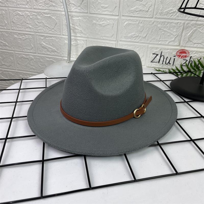 French Top Hat Men's Autumn and Winter Big Edge Hat Back Edge Felt Hat Panama Flat Edge Jazz Hat British Hat Wool Hat