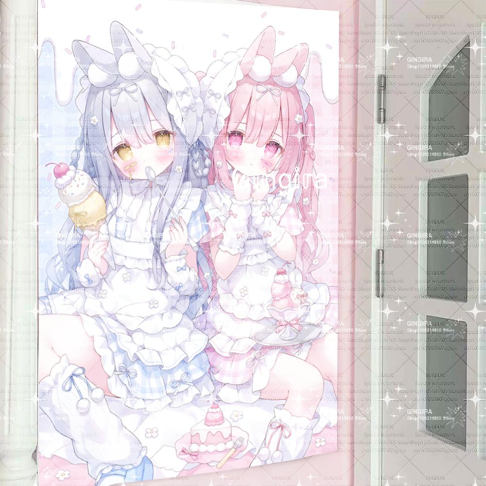 2D Double-pawed rabbit-eared girl galgame dormitory and bedroom decoration, tapestry, fabric for wall hanging, indoor hangin