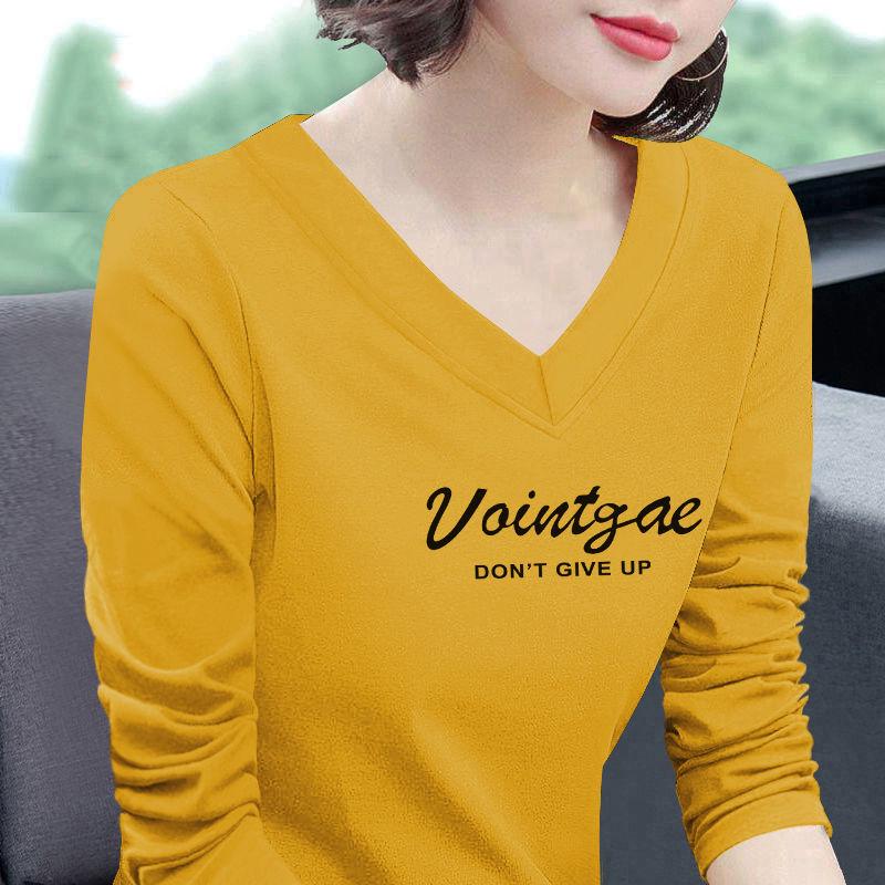 

2024 Осень Хлопок V-образный вырез Длинный рукав Большой размер Топ 4XL