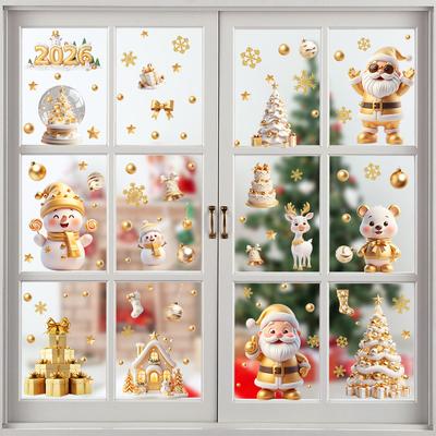 9 STÜCKE/Set Weihnachtliche elektrostatische Glasfensteraufkleber Heimdekorationsaufkleber Frohe Weihnachten Szenendekorationsaufkleber