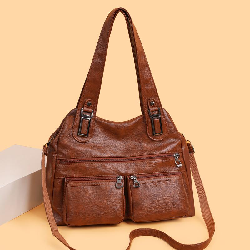 New Design Women's PU Leather Shoulder Bag Cvertible Crossbody Purse Handbags for Ladies with Zipper Pocket Fashi Tote Bags