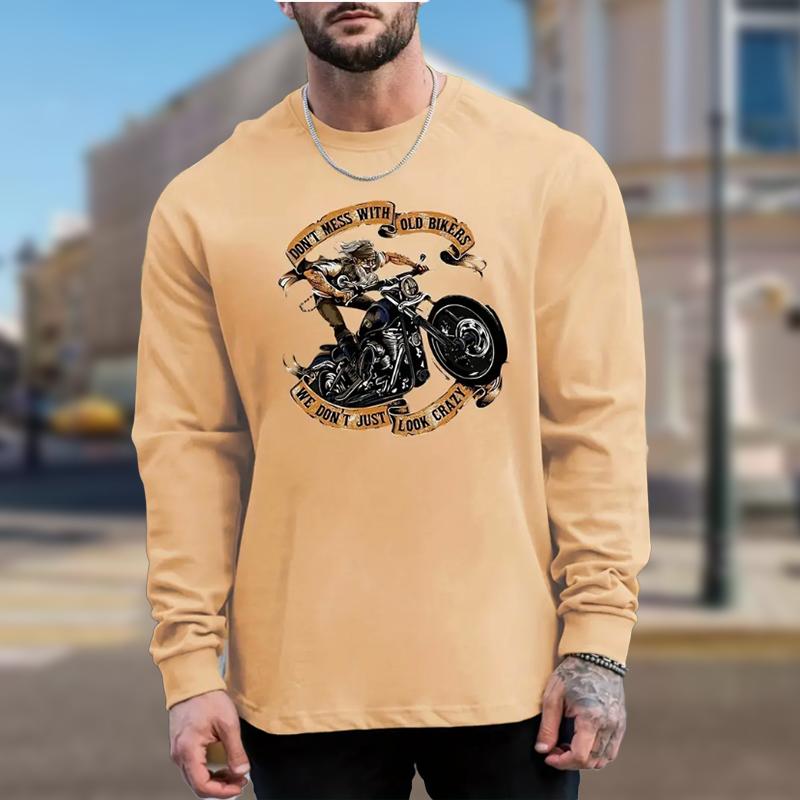 

Круті чоловічі футболки з мотоциклетним принтом, футболки з довгим рукавом, повсякденний пуловер з круглим вирізом, чоловічий одяг, великий розмір 8XL коричневий
