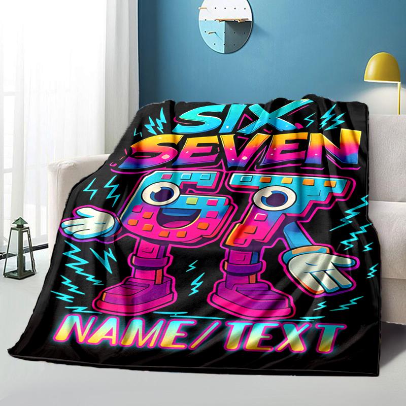 1PC Custom Name "Six Seven Retro Robot" Flannel Blanket Versatile,all-season Throw Suitable for the Living Room,bedroom,camping,travel,and Gift