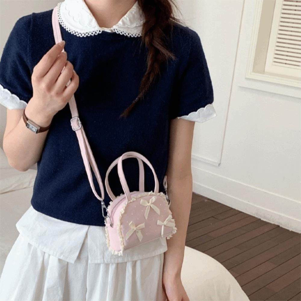 Handtasche mit oberem Griff, Pünktchen, Rüschen-Umhängetasche, Süße Leder-Umhängetasche, Einkaufen