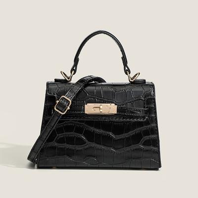 Niche Design Simple Kelly Bag Female Crocodile Pattern Small Square Bag Versatile Handbag Shoulder Messenger Bag