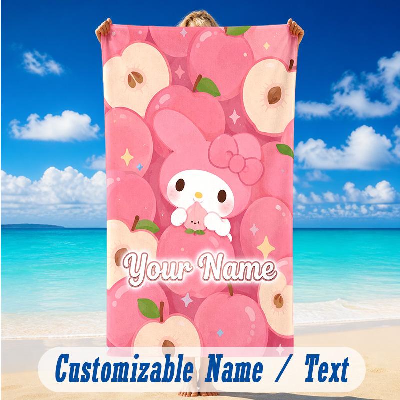 Beach Towel Custom Name Text, Quick Dry Large Towel For Beach HomeMy Melody