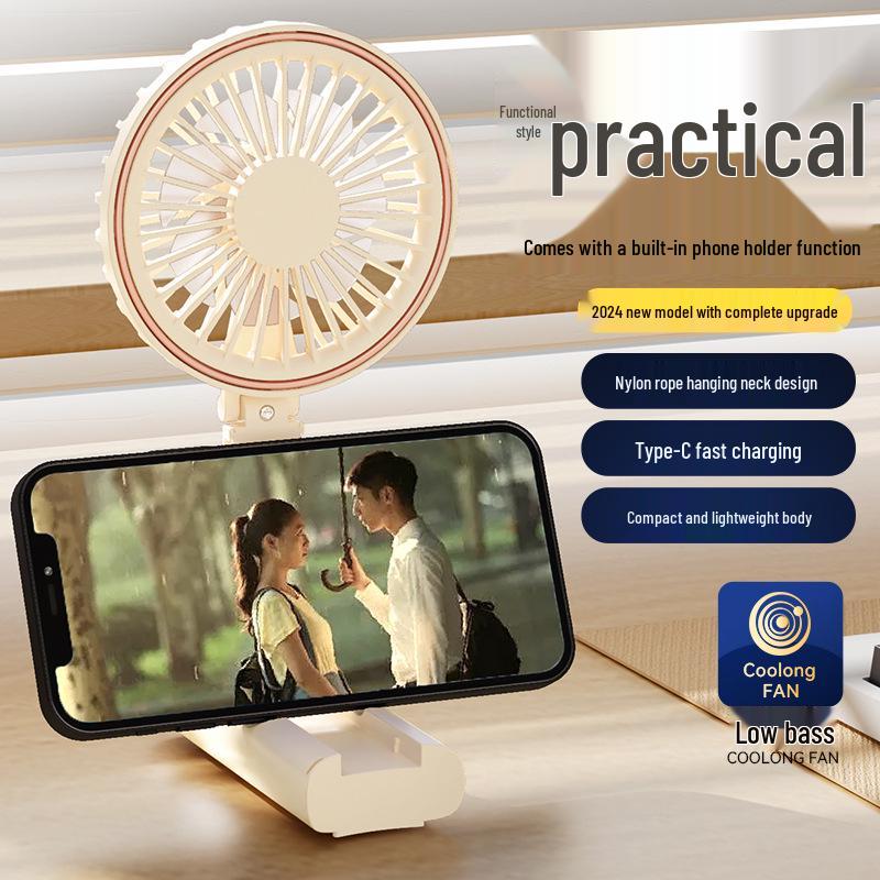 Portable Foldable Silent Fan: Handheld, Desktop, & Neck-Mounted Phone Holder