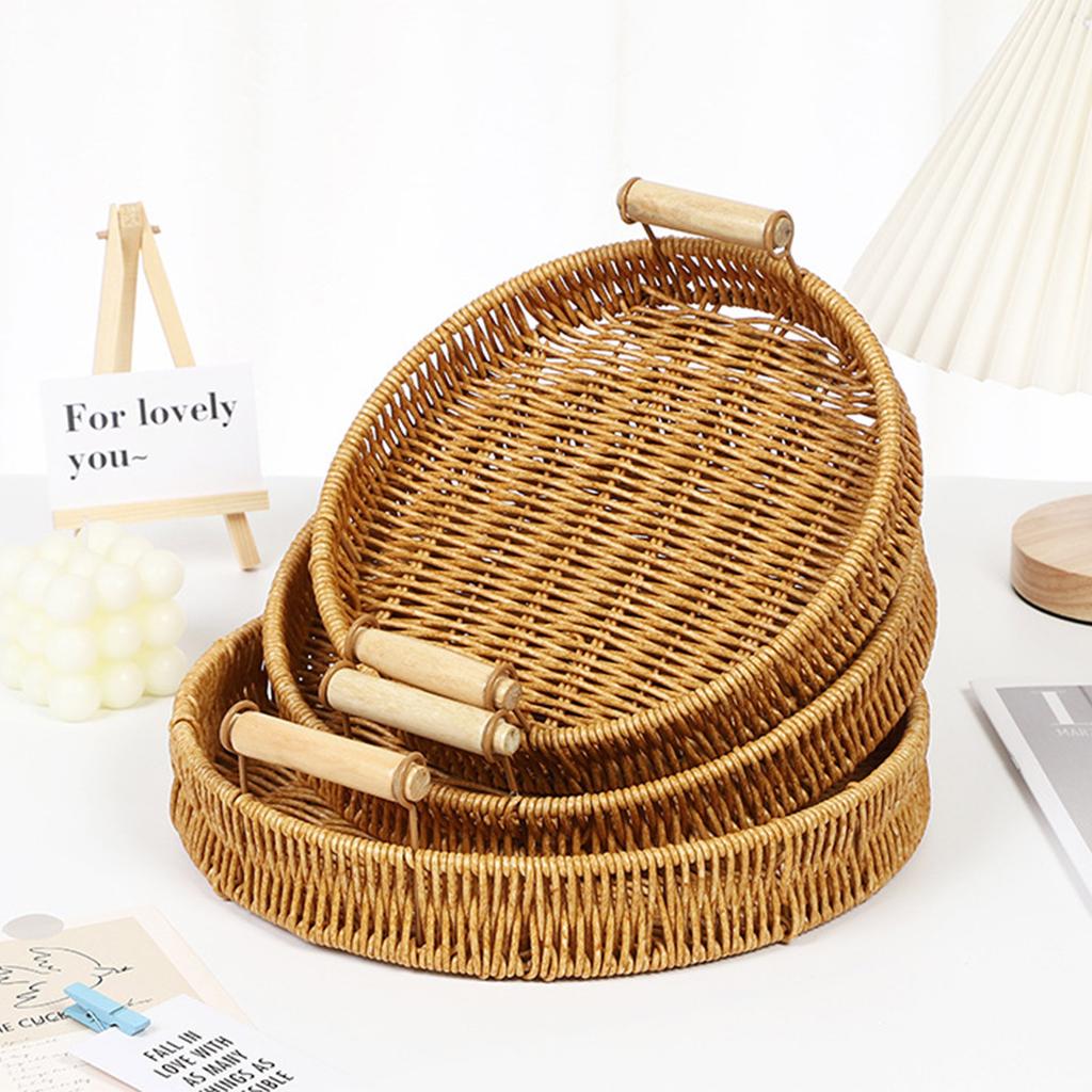 Japanese Style Vegetable Bread Basket Large Capacity Round Brown Basket for Serving Potatoes Onions Bread