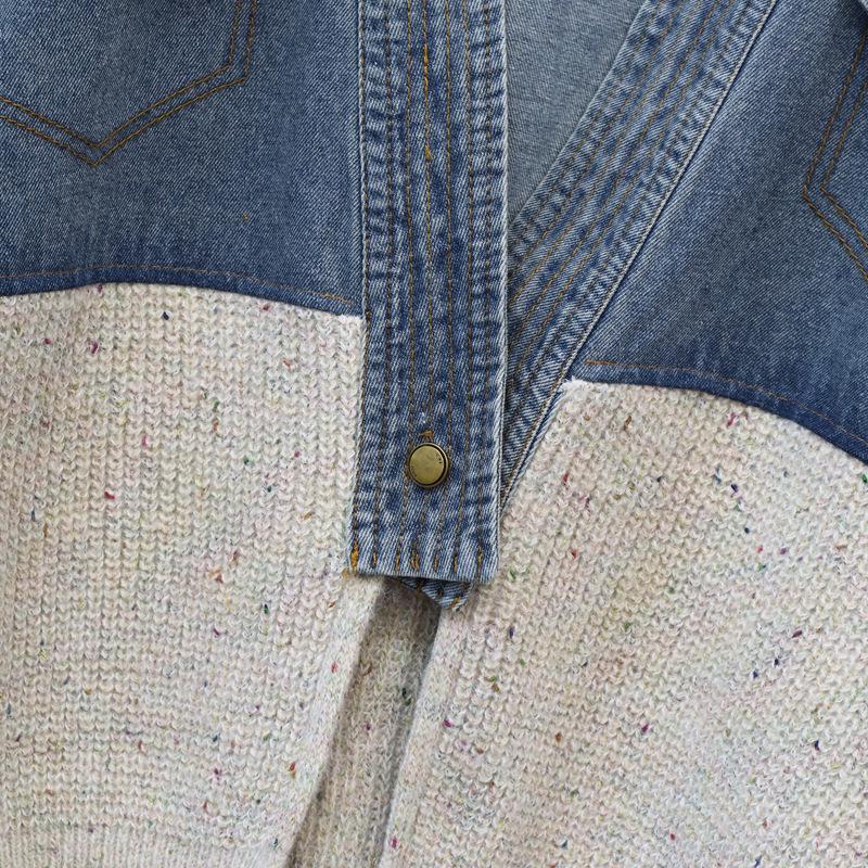 European Patchwork Denim Knitted Cardigan - Korean Style Women's Loose Sweater Coat