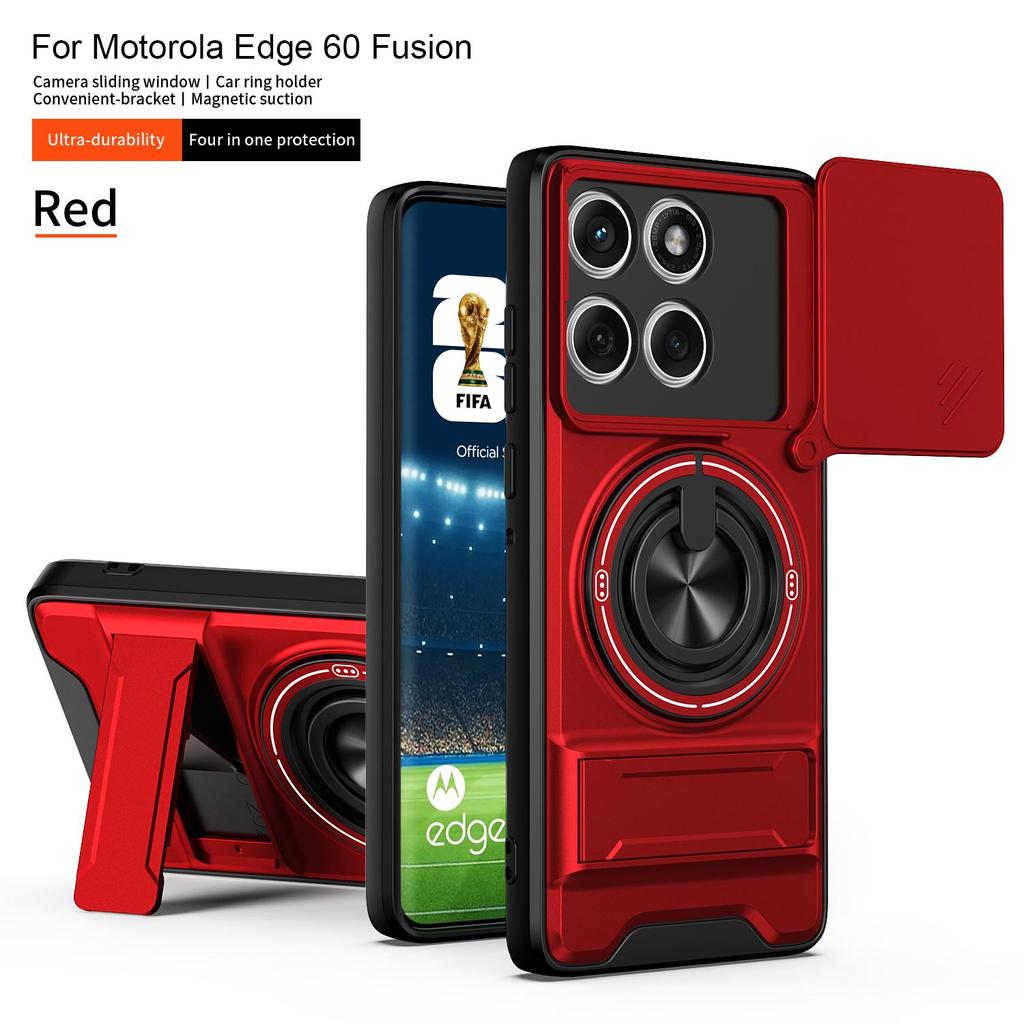 Schieb-Kameraabdeckung für Motorola Edge 60 Fusion Hülle mit integriertem Ringständer und Klappständer