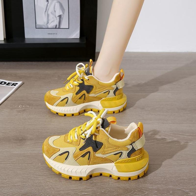 Korean version contrasting color platform pair of shoelaces sports shoes women's new round head running shoes women's fashion casual shoes